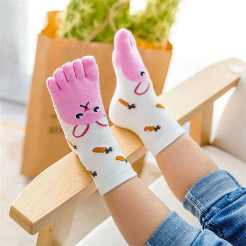 3-12Y Kids Socks For Girls Boys Fashion Five Fingers Print Children's Boy Girl Split Toe Sock Cartoon Cotton Four Seasons Socks