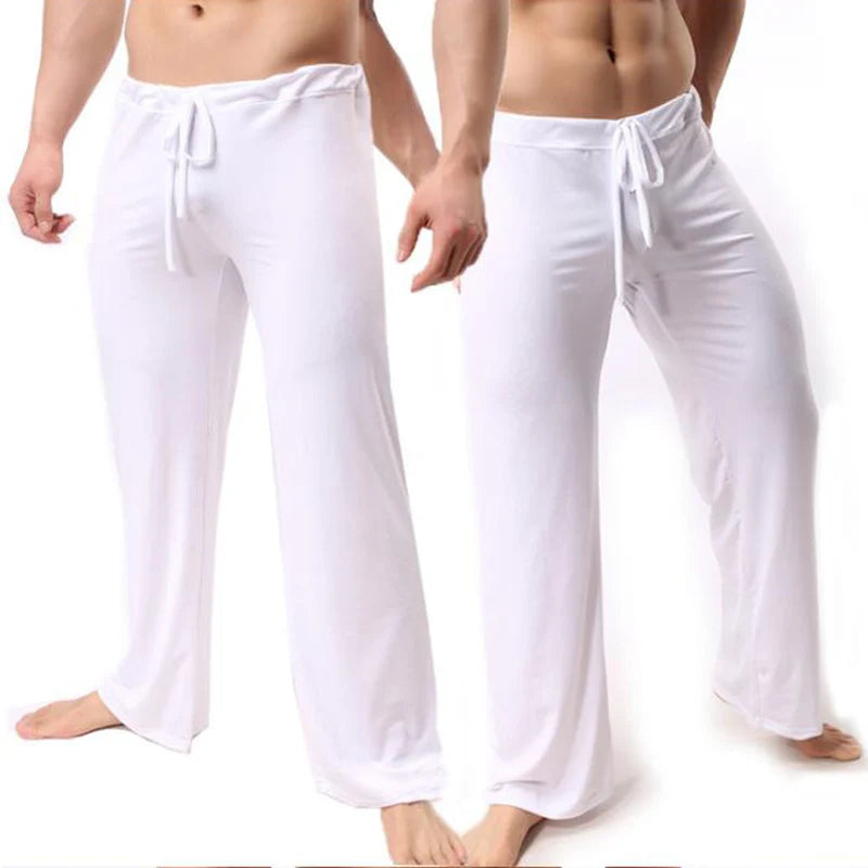 Mens Pajama Pants Low - Waist Fashion Sexy Loose Slippery Home Pants Ice Silk Long-Sleeved Loungewear Men Lounge Pants Pijama