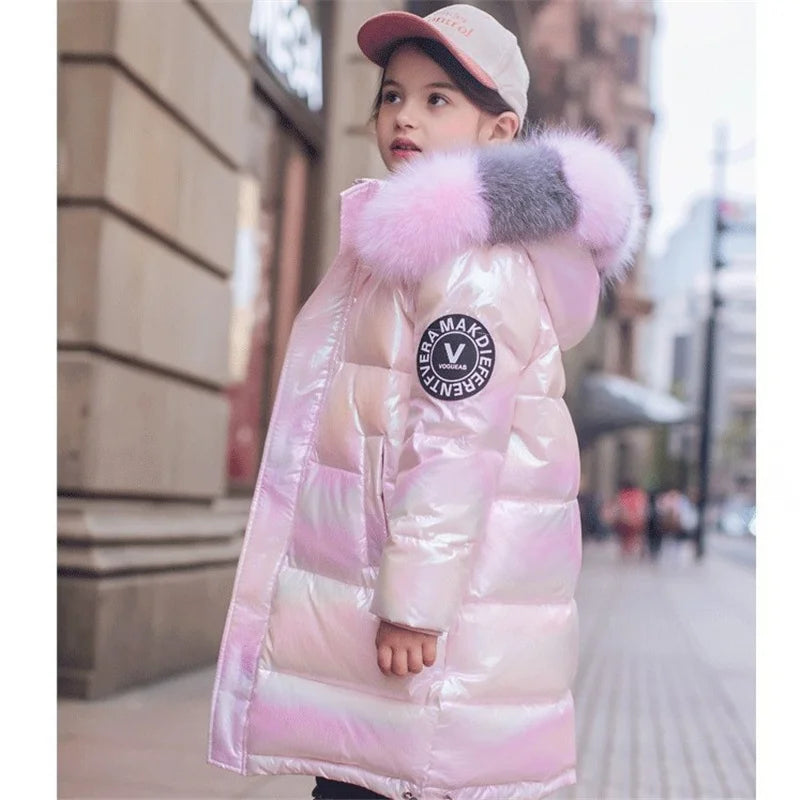 ZOETOPKID Winter Padded Jackets Girls Thick Warm Parka Kids Waterproof Shiny Hooded Coats Children Clothes Teenage Outerwear