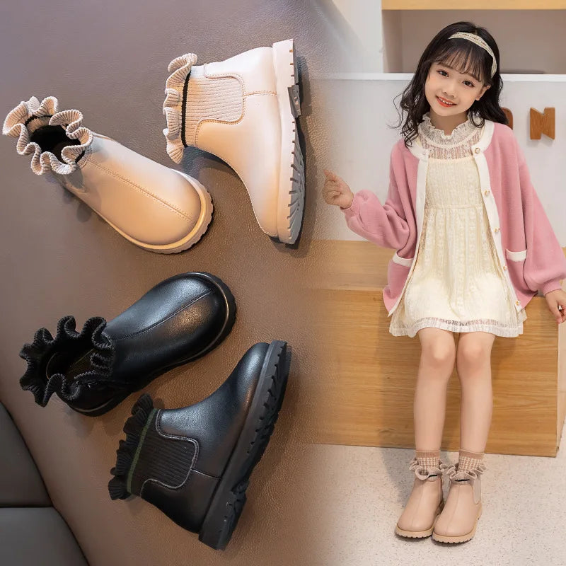Kids Short Boots Girls Shoes Autumn Winter Warm Knitted Children Boots Princess Sweet Flower Toddler Girls Boots Kids Snow Shoes