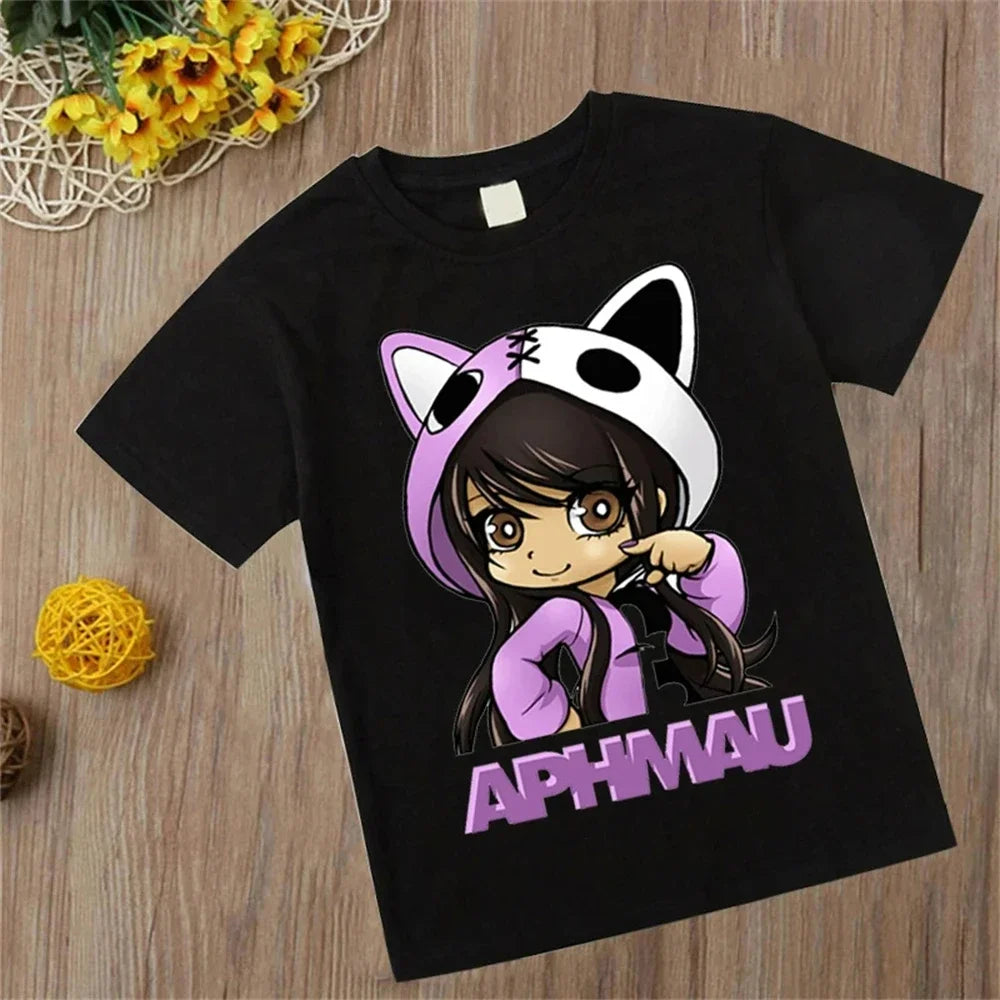Kids Cotton T-Shirts For Girls Aphmau Printed T-Shirts Boys Outfits Cartoon Anime Girls Womens T-Shirts Cat Print Tops