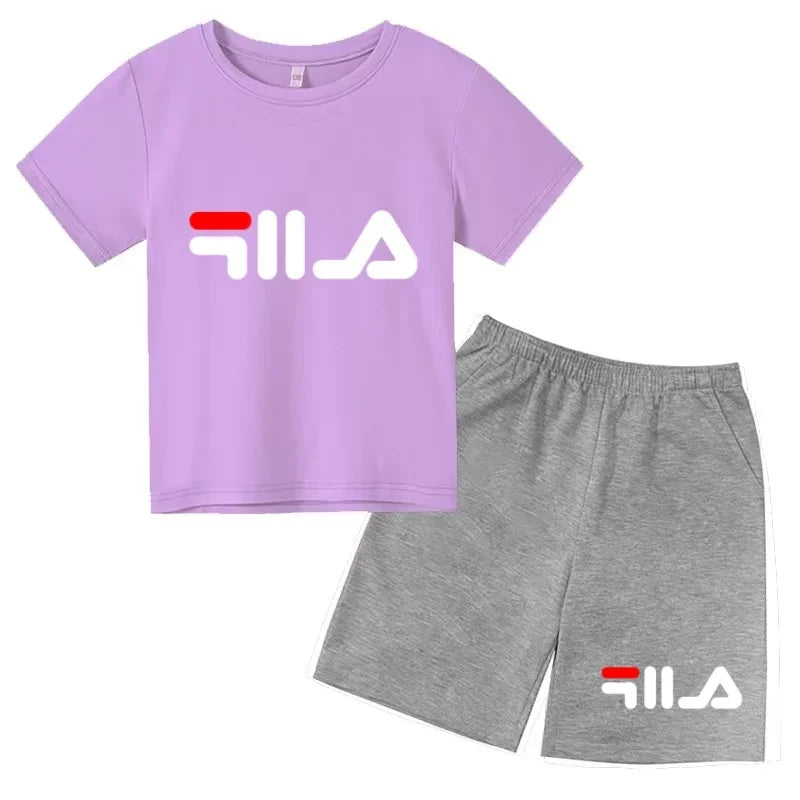 Summer Kids Letter Print 2PCS Outfits Casual Short Sleeve T-Shirt & Shorts Set Sports Tracksuit for Boys Girls 3-12Y