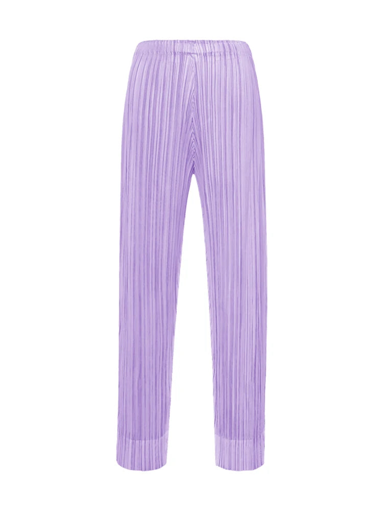 Miyake Pleated Simple Casual Ankle-Length Pants Spring Summer Autumn Pencil Pants Korean Fashion Women Basics Trousers In Stock