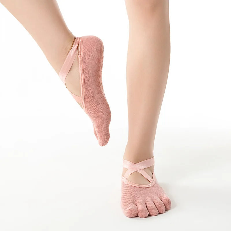 Yoga Sock Women Mid Tube Cotton Sock Silicone Indoor Fitness Pilates Sport Socks Female Floor Dance Exercise Bandage Five Toe