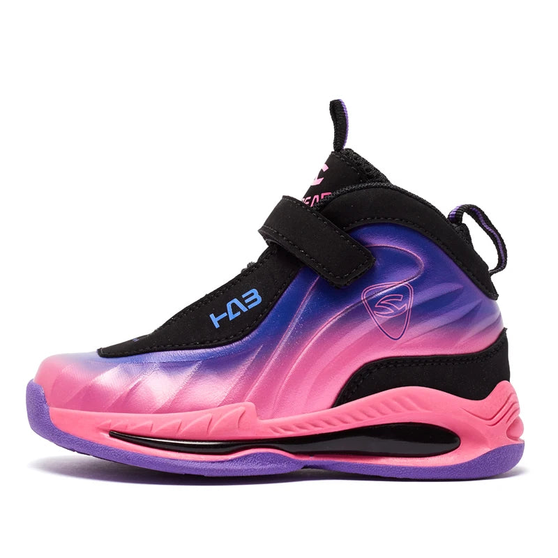 Trend Cool Kids Shoes Leather Lightweight Breathable Boy Girl Sneakers Basketball Shoes Non-slip Children Outdoor Running Shoes