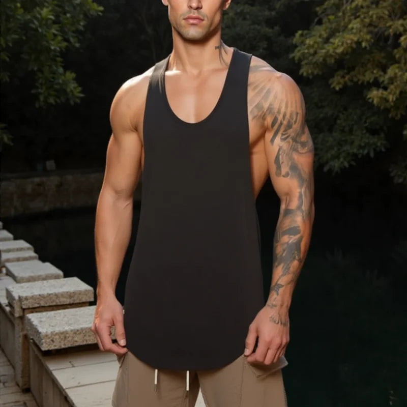 Men's New Summer Tank Top Cotton Sleeveless Square Collar Gym Exercise T-Shirt Breathable Comfortable Casual Sports Vest for Men