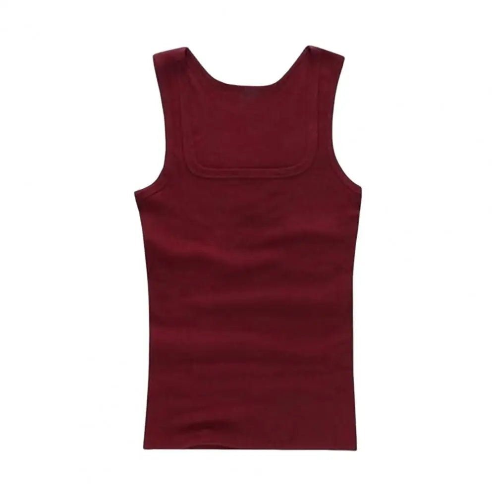 Men Sports Vest Square Neck Sleeveless Bodybuilding Tank Top Sweat Absorption Elastic Casual Jogging Gym Tank Top Undershirt