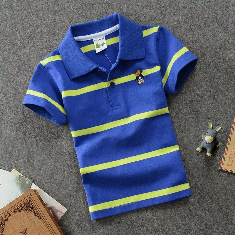 Kids Polo Shirts Summer Children's Short Sleeve Boys Top Polo Shirt Color Striped 2Y-12Y Teens Cotton Girls School Shirts