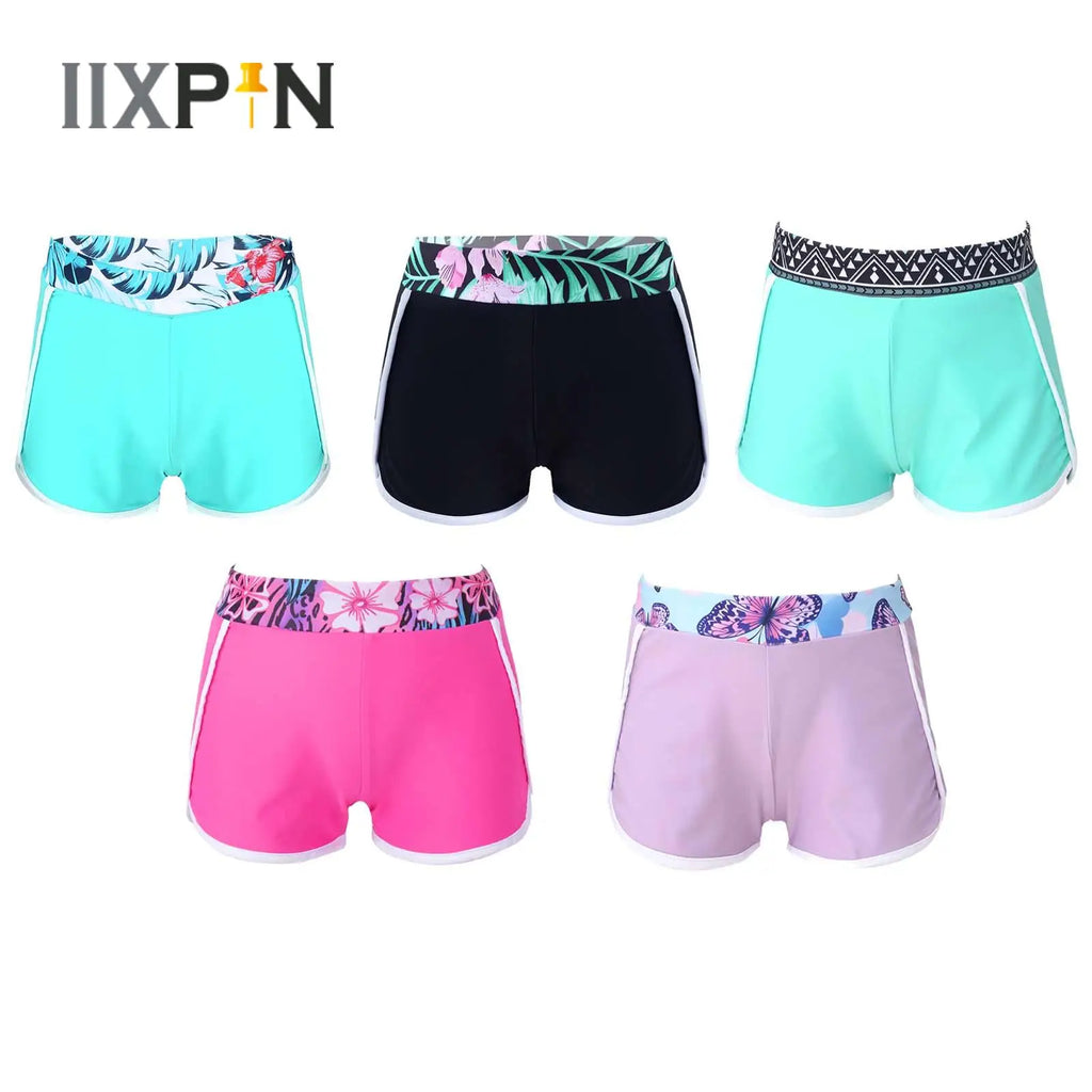 Kids Girls Swim Shorts Printed Swimwear Summer Fashion Shorts Pants Children's Beach Pool Swimming Rash Guard Bathing Suit