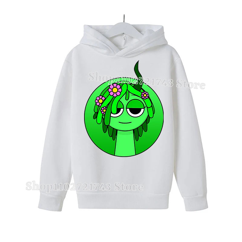 Sprunki Thick Hoodie for Children Anime Cartoon Fashion Sweatshirt Boys Girls Autumn Winter Hip Hop Hooded Hoodies Kids Clothes