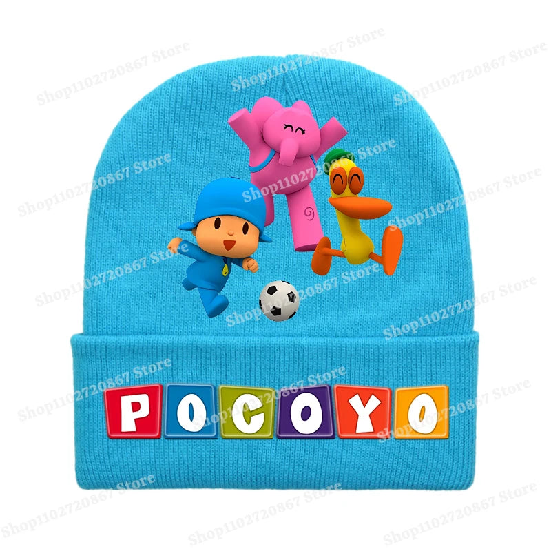 POCOYOS Children Knitted Hats Anime Character Print Knit Beanie Boys Girls Cartoon Winter Warm Caps Cute Thermal Hat Kids Gifts