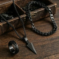 Hip Hop Men's Metal Cross Pendant Chain Necklace Bracelet Ring Jewelry Set Male Daily Wear Accessories 3pcs Set
