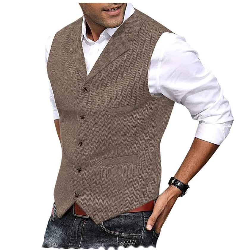 Men's Business Woolen Suit Vest Fashionable British Retro Twill Vest Workwear Slim Fit Vest Elegant Classic Style