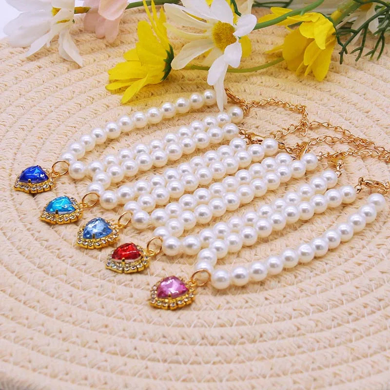 Cute Fashion Pet Supplies Cat Accessories Necklace Pearl Crystal Pet Collar Pearl Beaded  Solid Crystal Pendant Pet Products