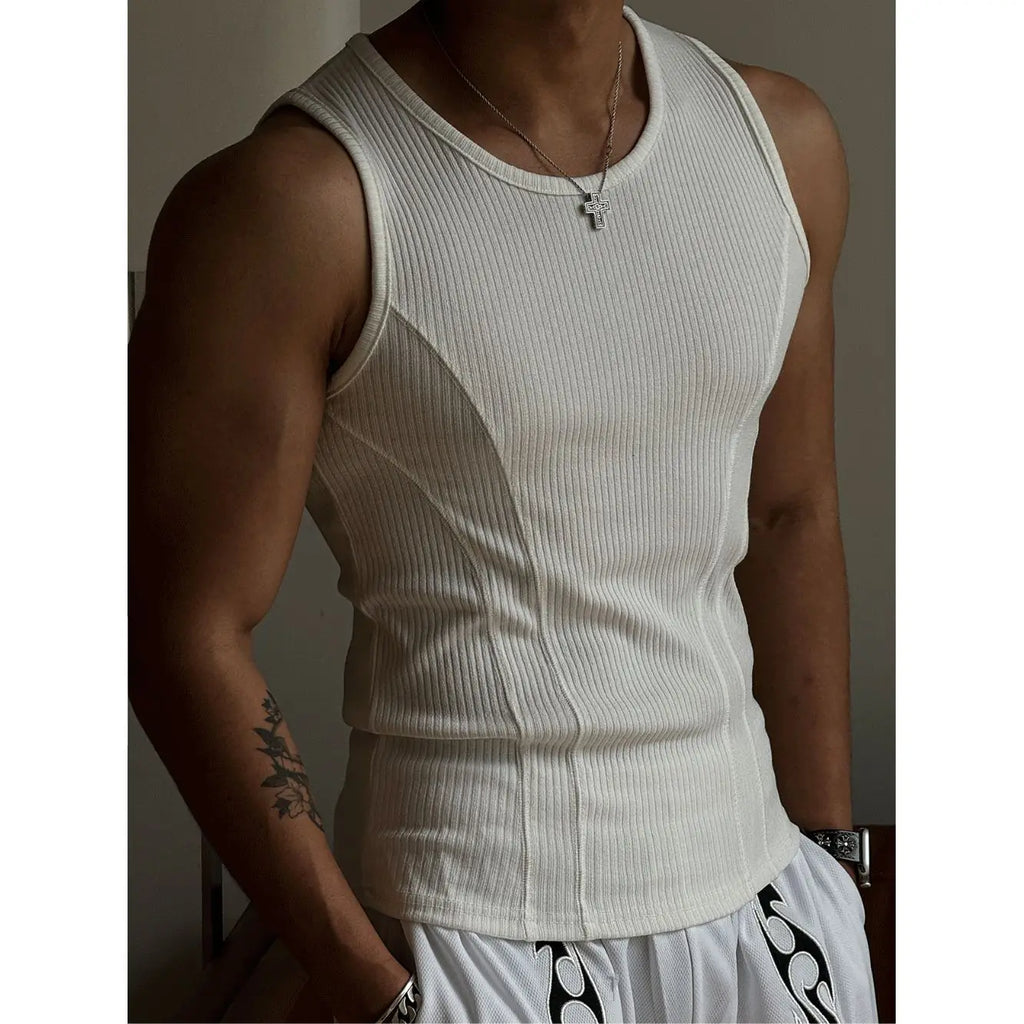 Mens Ribbed Sleeveless Tank Top Activewear Fitness Sports Bodybuilding Vest Breathable Quick-drying Elastic Undershirt Gym Top