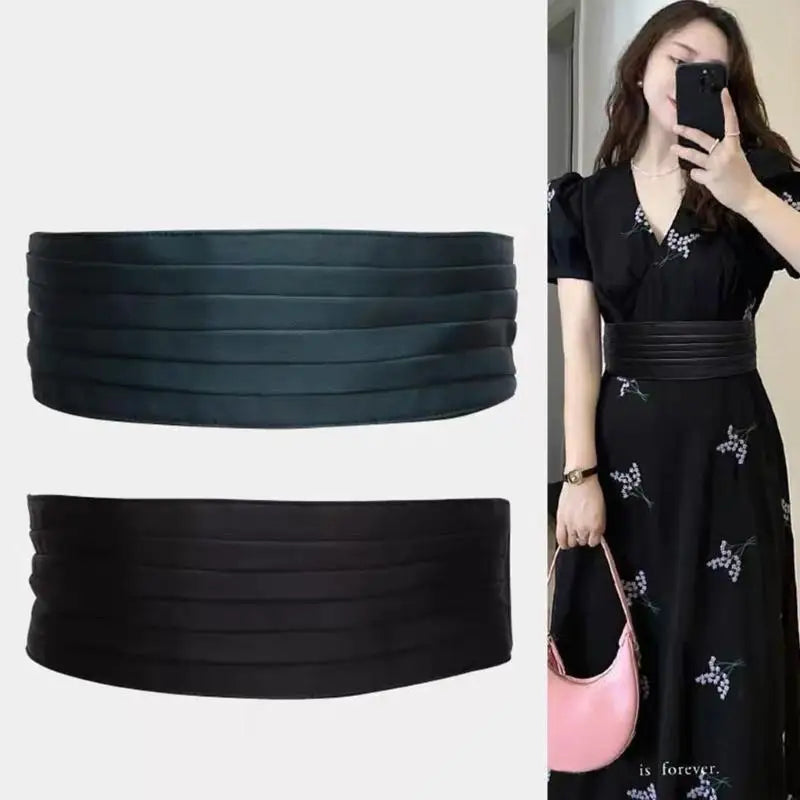 39BD Waist Belt Wide Belts Stylish Weaving Cloth Decorative Waistband for Women Dress