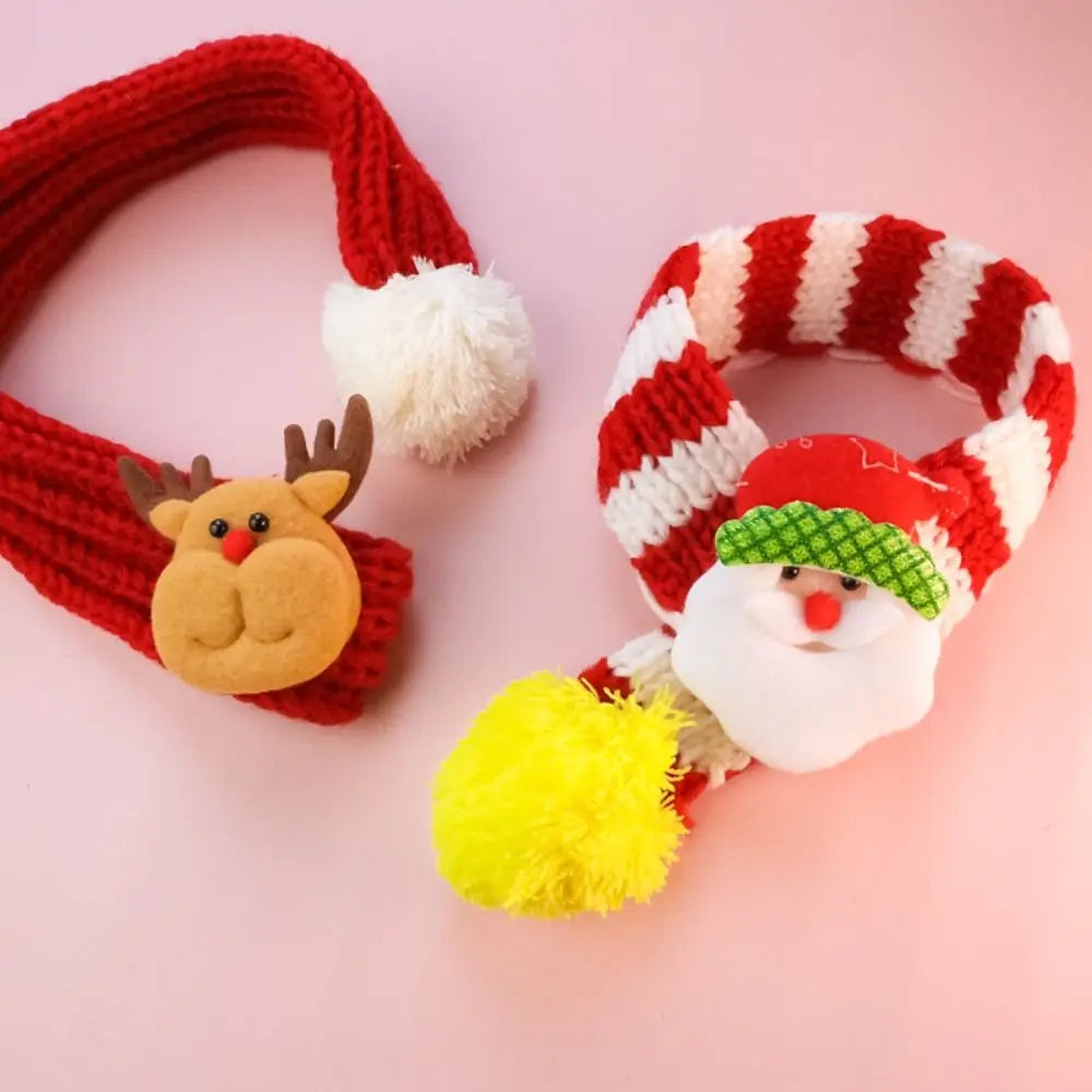 Pet Grooming Accessories Elk Puppy Kitten Christmas Scarf Snowman Cartoon Pet Warm Knitted Scarf Thicker Fleece Cat Scarf Autumn