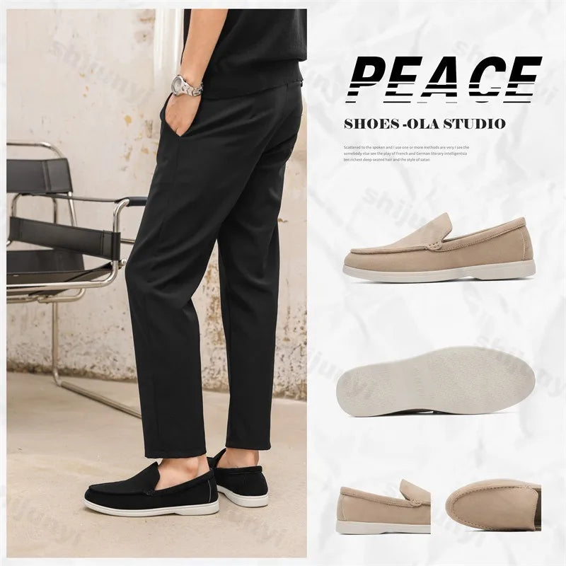 Men Flat Loafers 2026 Frosted Suede Flat Shoes Comfortable Non Slip Fashion Loafers Lightweight Trendy Outdoor Casual Shoes New