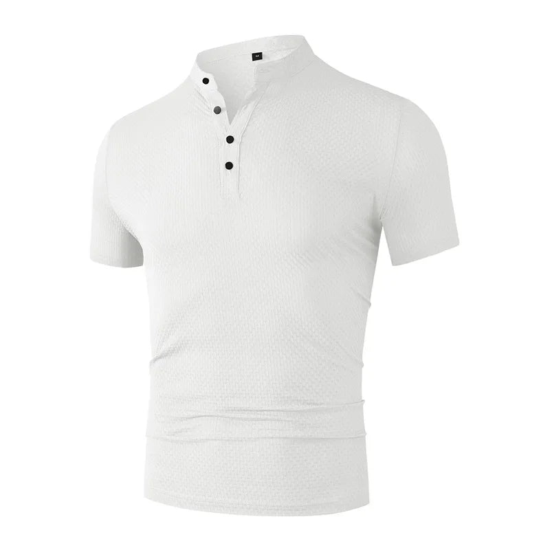 Men's Business Casual Short Sleeve POLO Shirt Bone Flower Solid Color Breathable Comfortable Fashion Summer Versatile Top