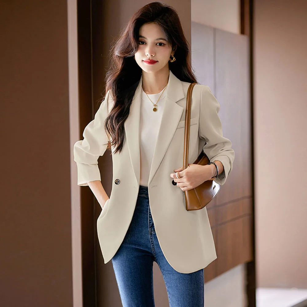 Spring Autumn Elegant Suit Jackets Women Clothing Blazer Coat Korean Chic Long Sleeve Tailored Button Solid Coats New Female Top