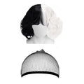 Women Wig Black and White Split Color Short Curly Hair Synthetic Half Black Half White Bob Wigs Halloween Cosplay Party Headwear