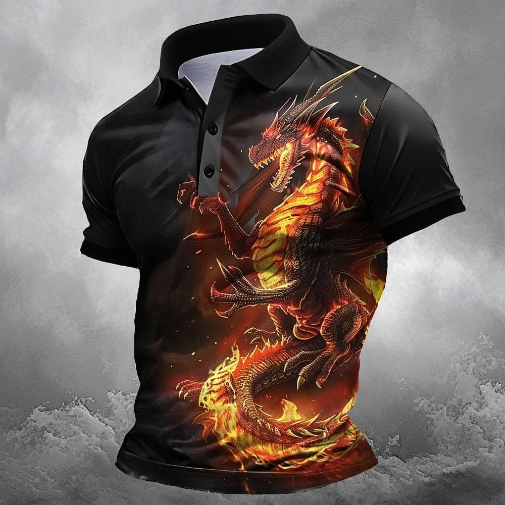New Men's Animal Dragon Polo Shirts Golf Shirt Short Sleeve Polo Shirts Collared Shirts Funny Streetwear Vacation Wear Outfits