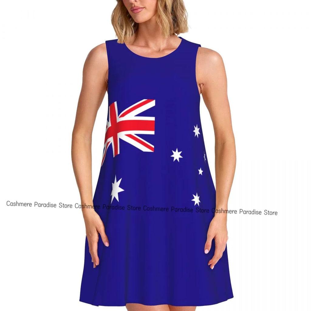 Summer Dresses for Women Casual Sleeveless Dress Australia Flag Tank Sundresses with Pockets