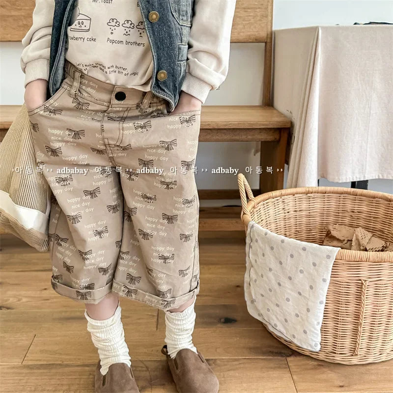 2025 Summer Kids Cotton Pants Korean Style Casual Unisex Boys Girls 1-7 Years Elastic Waist Toddler Clothes Children Trousers