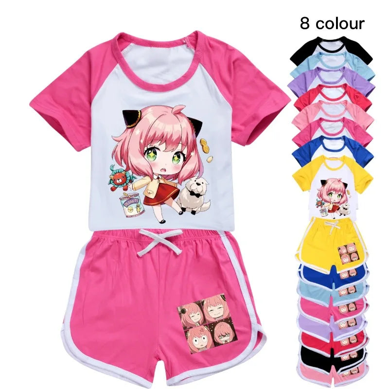 new Anime SPY×FAMILY Pajamas Children's Summer Clothing Anya Leisure Short Sleeve Round Neck T-shirt+shorts Set Kids Gift 2pcs