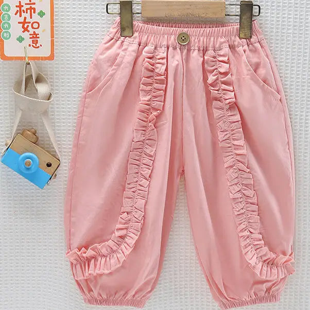 Kids GIrls Ruffle Pants 2025 New Arrival Children Casual Loose Trousers Lace Stitching Pants Baby Girls Thin Cotton Pants