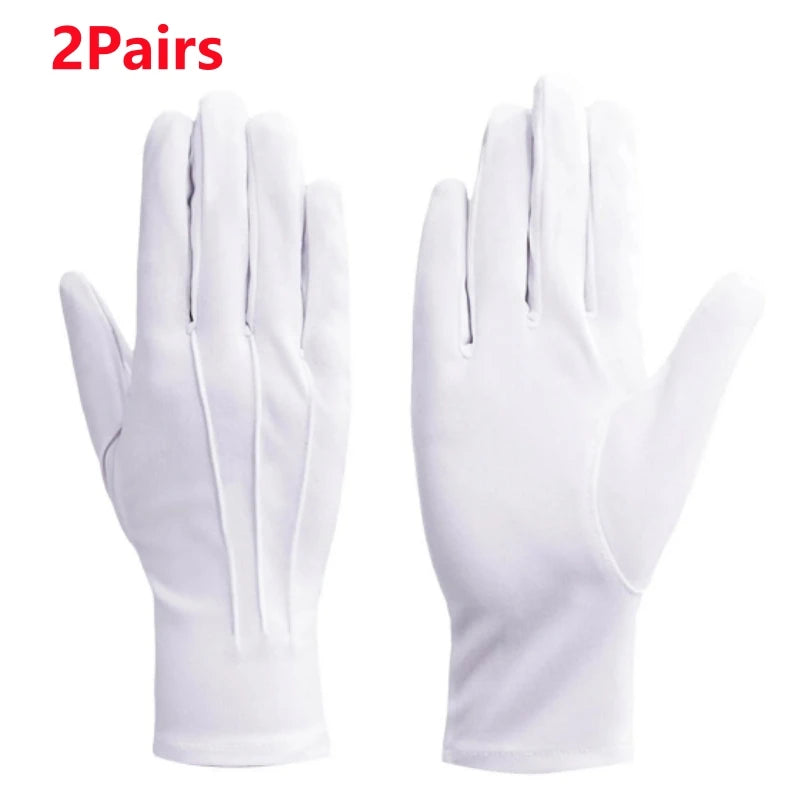 2/4Pairs White Cotton Gloves for Women Men Waiters Drivers Jewelry Workers Mitten Full Finger Anti Slip Hand Protector