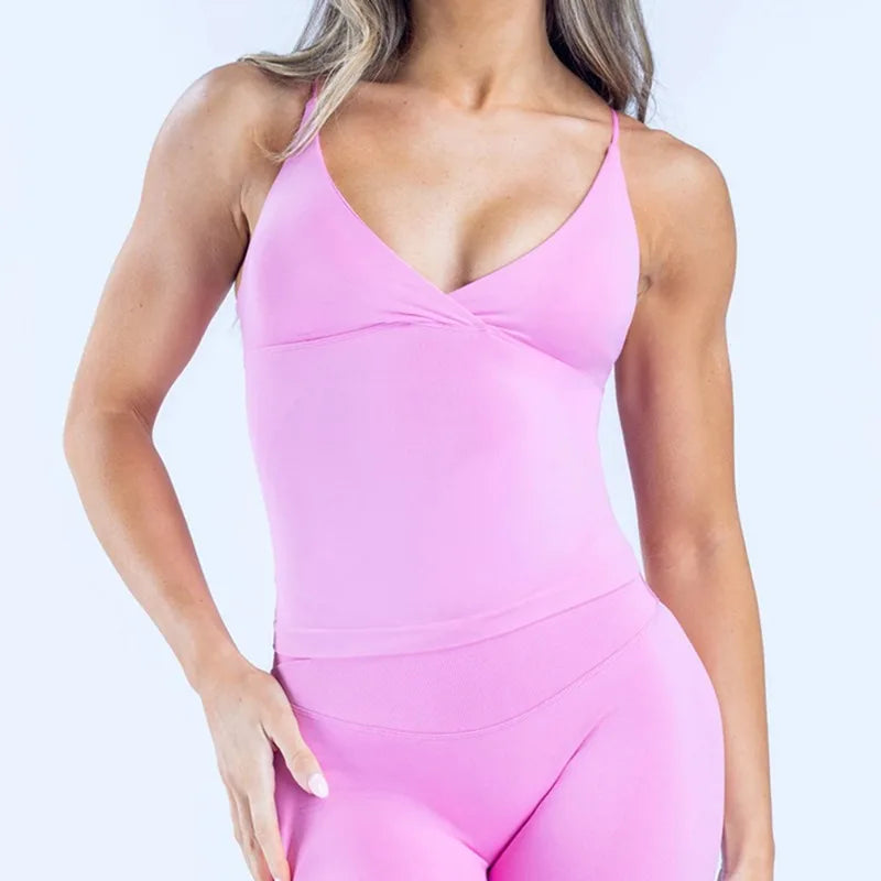 Women Seamless Cross Sports Vest Gym Yoga Tops with Padded  Sexy Backless Workout Fitness Camisole Running Sports Tops Summer