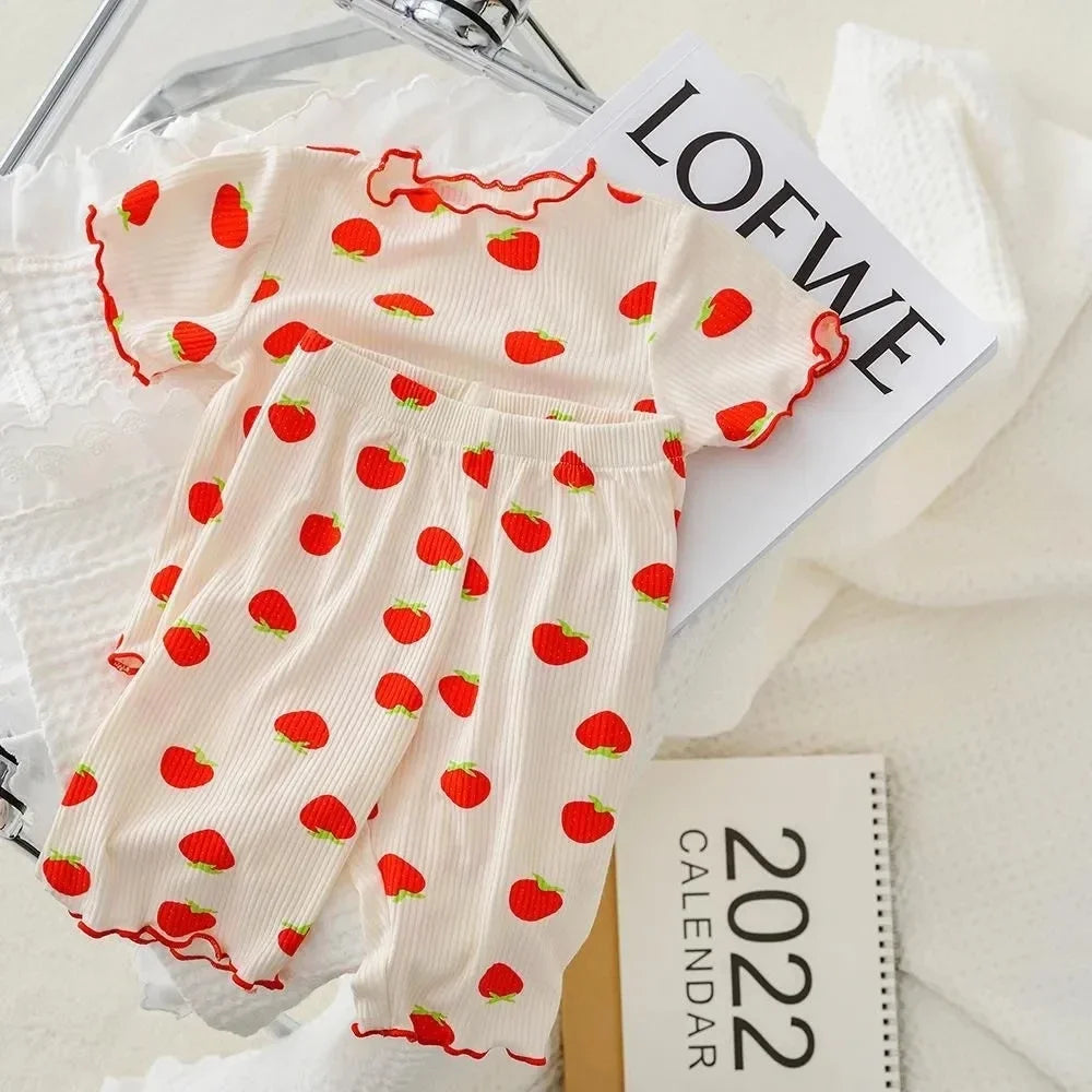 Korean-Inspired Baby Pajamas - Minimalist Dot Print PJ Set, Organic Cotton Summer Sleepwear for Infant Girls