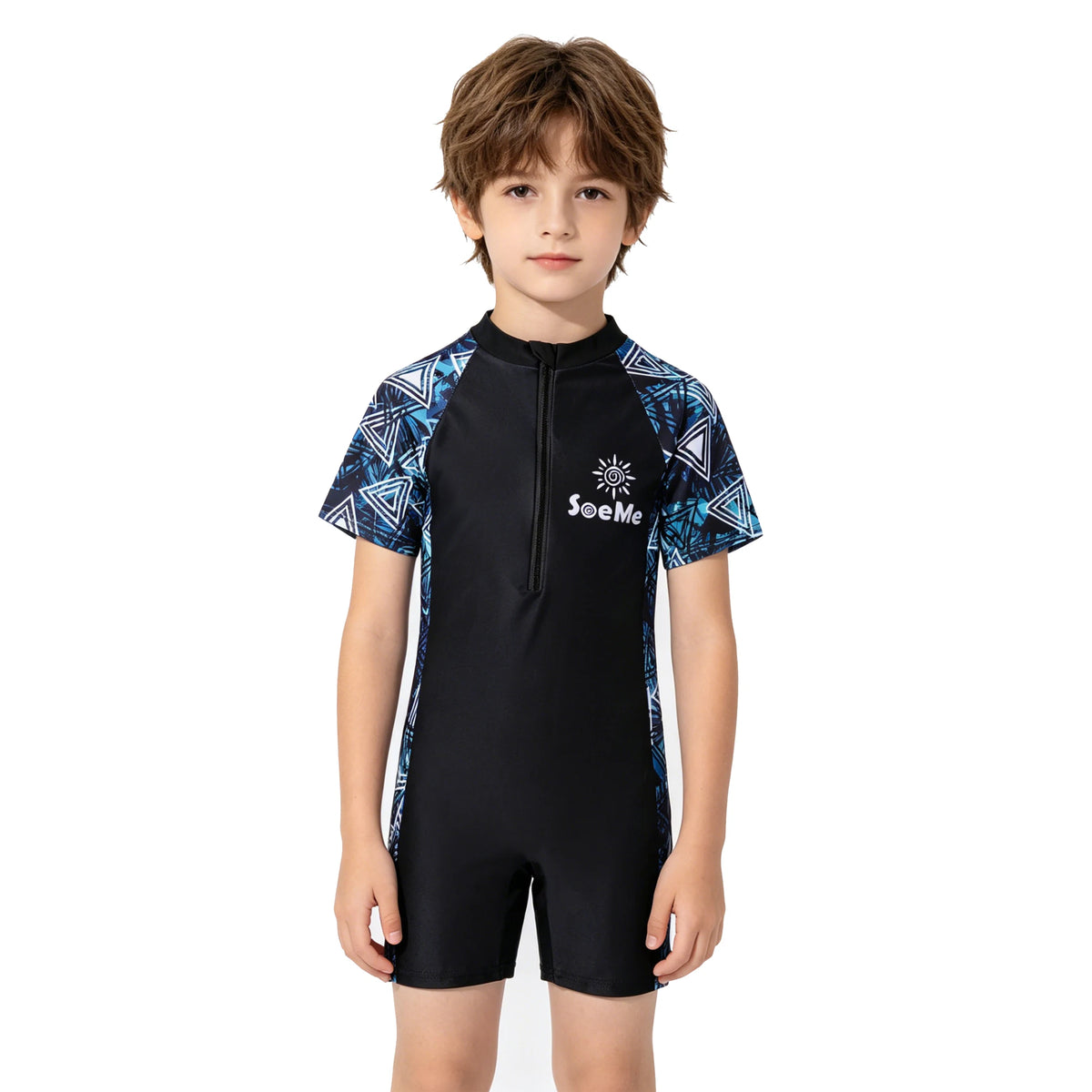 Kids One-Piece Swimsuit Sun Protection Children Clothes Rash Guard Zipper Short Sleeve Swimwear Quick Dry Boys Girls Beach Pool