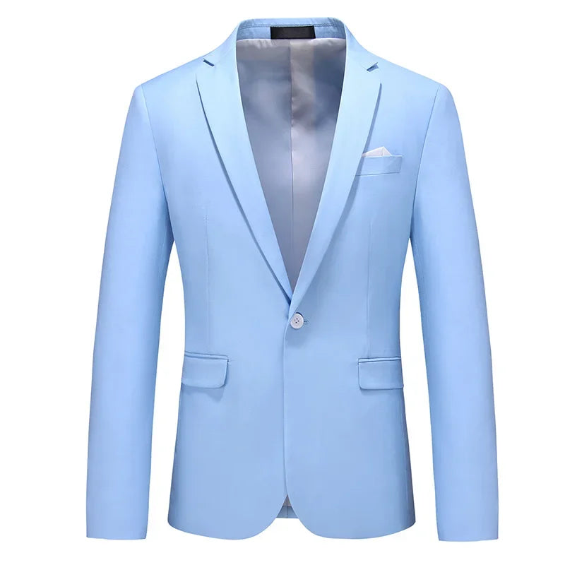 Green Men's Suit Jacket, Single Button V-neck Dress Coat, Fashion Men Slim Blazer, Suitable for All Seasons Terno Masculino