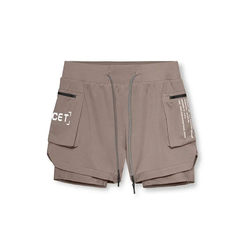 Men's Sports Shorts Sportswear Double-deck Running Shorts 2 In 1 Athletics Bottoms Summer Gym Fitness Training Jogging Pants