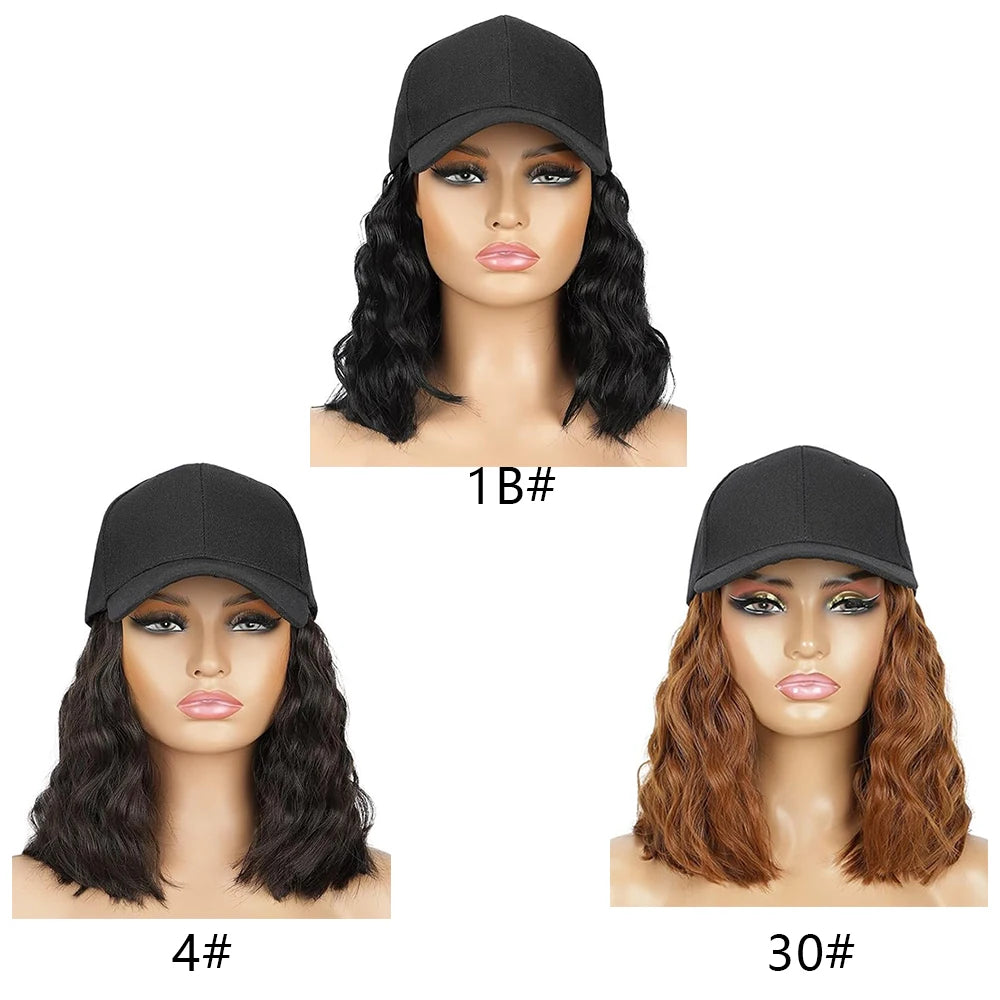 Hat Wig for Women Wig Cap with Curly Hair Extensions Hat with Hair Wave Adjustable Baseball Hat Synthetic Wigs