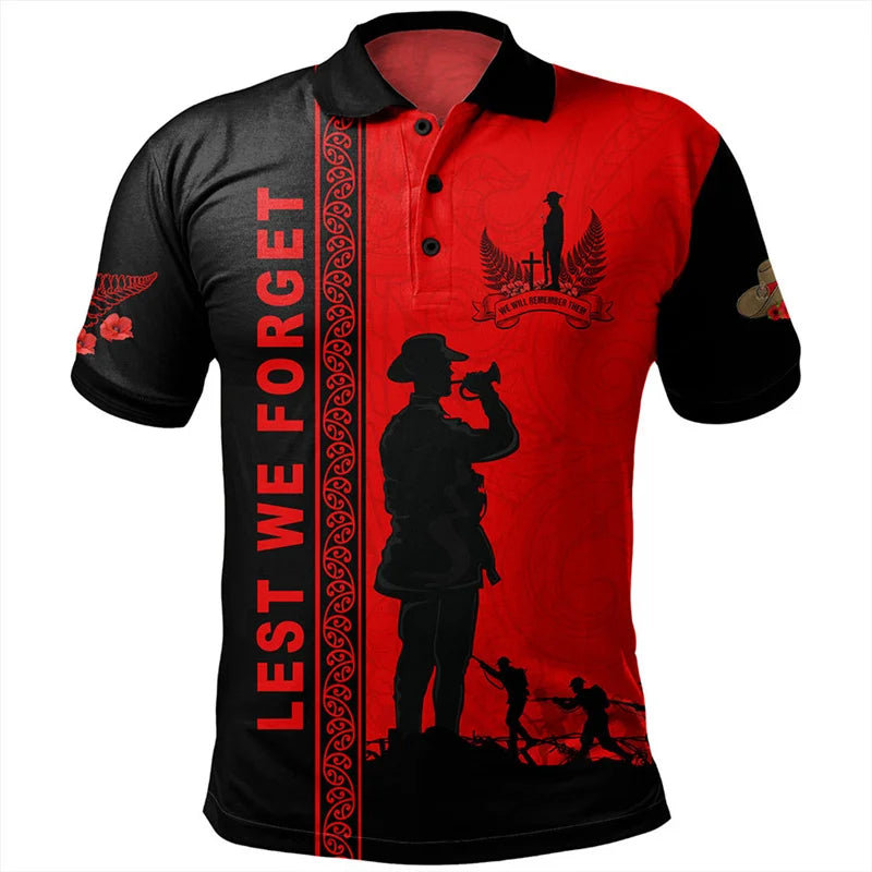 Anzac Day Polo Shirt For Men Lest We Forget Lapel Short Sleeve Golf Shirts Australia New Zealand Tonga National Day Fashion Top
