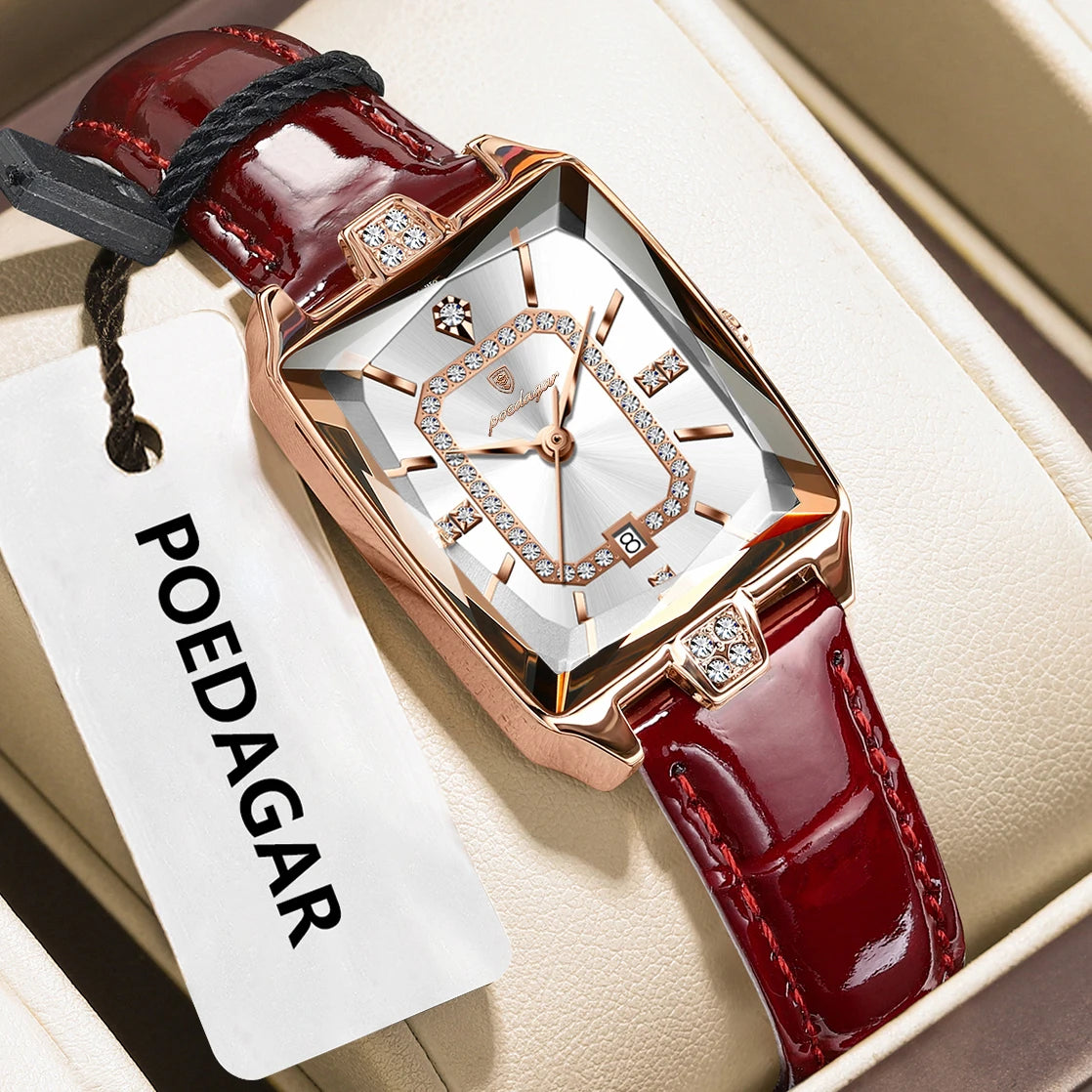 POEDAGAR Top High Quality Women Wristwatch Waterproof Date Leather Watch For Woman Quartz Luxury Rectangle Women's Watches Reloj