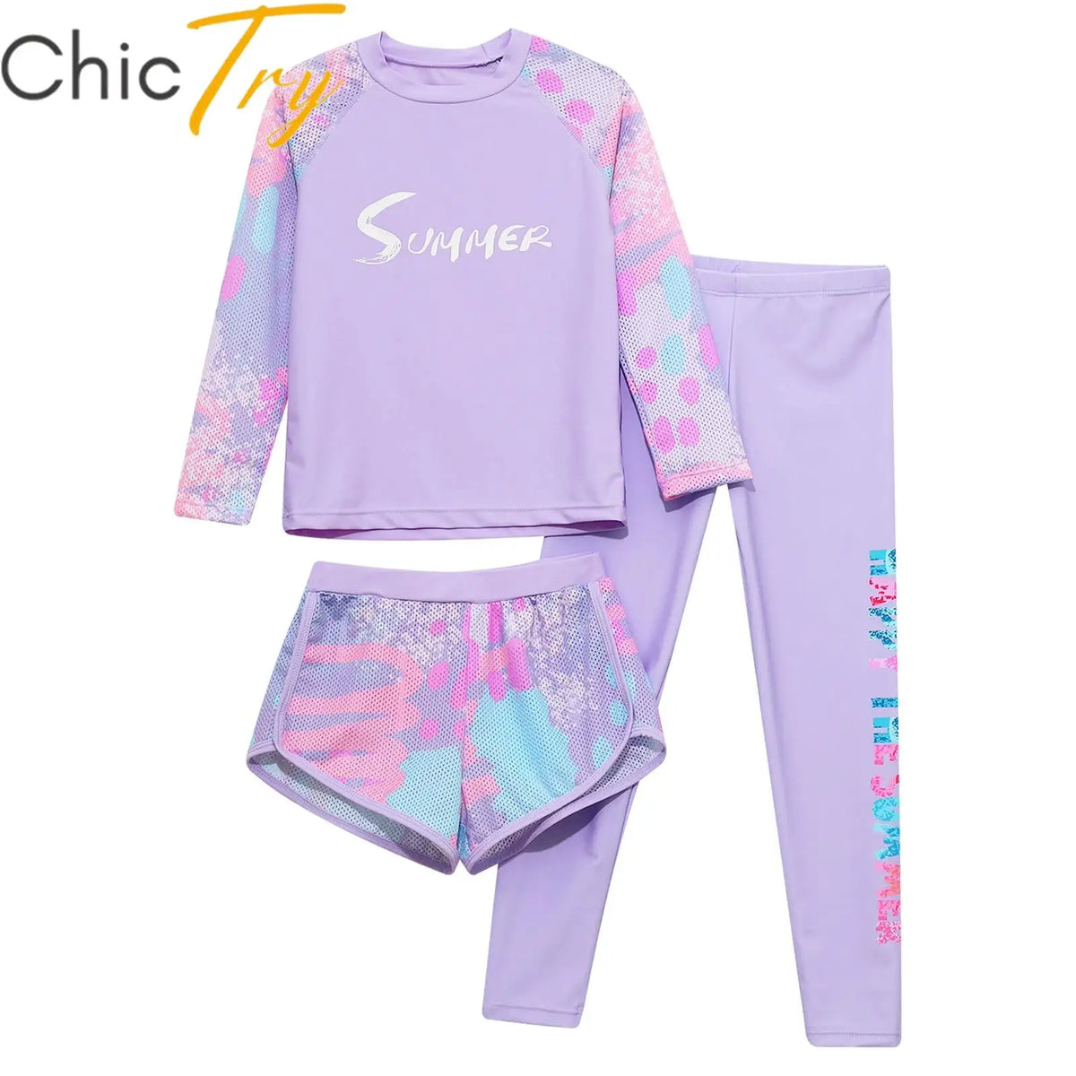 Kids Girls Swimsuit Swimwear Outfits Top Shorts and Pants Beachwear Pool Beach Sun Protection Pool Party Rash Guard Bathing Sets