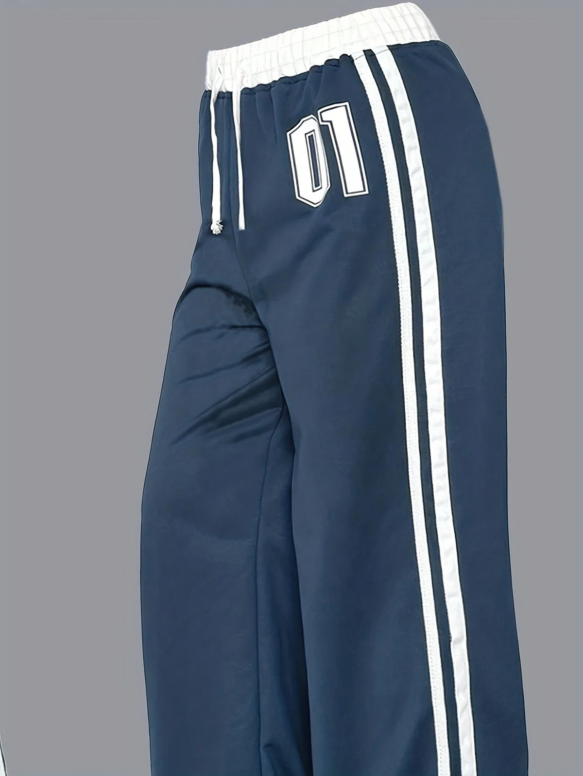 Kids Girls 01 Number Contrast Striped Drawstring Waist Wide Leg Sports Casual Pants