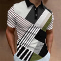 3D Printed Stripe Geometry Polo Shirt For Men Color Block Pattern Tees Summer Street Loose Short Sleeve Tops Lapel T-Shirts