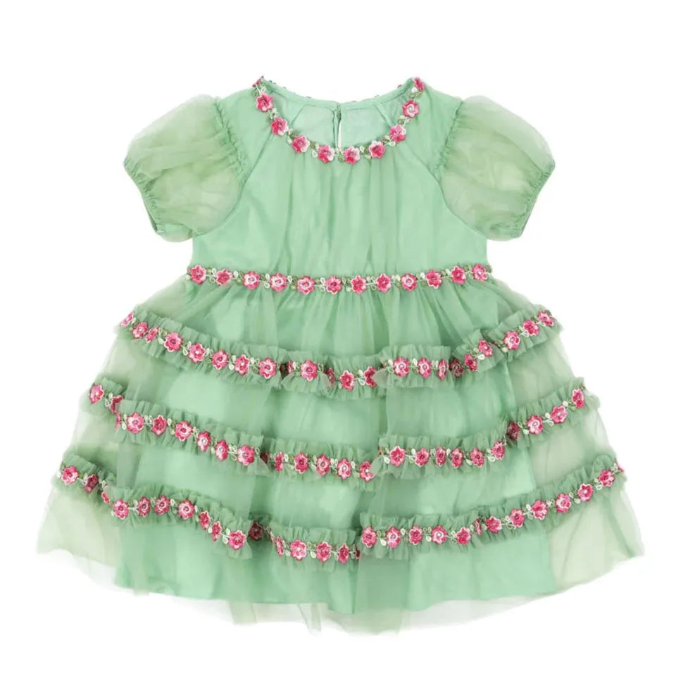 2025 Summer New Fashionable Versatile Cute Kids Dress with Rose and Big Bow Tulle Skirt Baby Girl Skirt Girl Dress