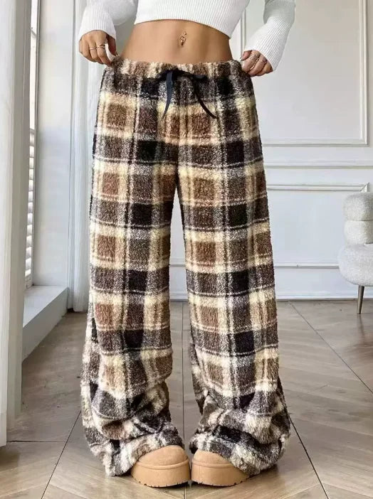 Women Casual Trousers Elastic Waistband Drawstring Tie Pajama Bottoms Leopard Print Wide Leg Lounge Pants