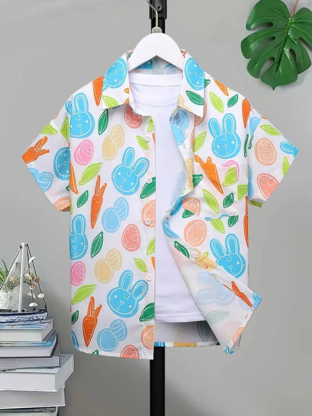 Kid's Boys Top Fashion Personality Print Pattern Stand-Up Collar Short Sleeved Shirt Summer Clothes for Children Boy's 3-9 Years