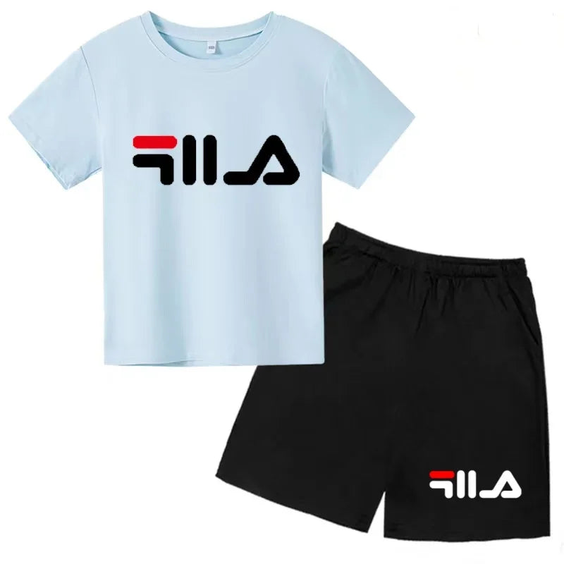 Summer Kids Letter Print 2PCS Outfits Casual Short Sleeve T-Shirt & Shorts Set Sports Tracksuit for Boys Girls 3-12Y