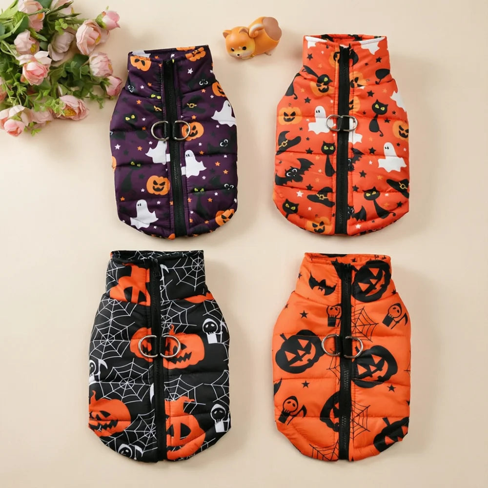 Pet Dog Clothes Autumn Winter Cozy Warm Coat for Small Medium Dogs Halloween Pumpkin Print Clothing Bulldog French Pug Jacket