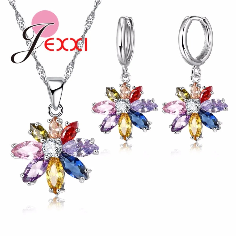 Women Pretty Jewelry Decoration Hot 925 Sterling Silver Cubic Zirconia Jewelry Set Pendant Necklace Earring Sets Promotion