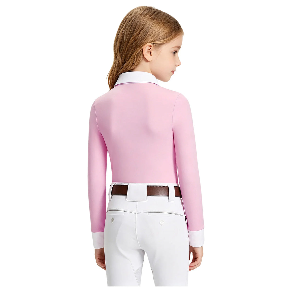 Kids Girls Horse Riding Sports Shirts Top Long Sleeve Buttons Contrast Color Shirt Equestrian Clothing Golf Workout Activewear