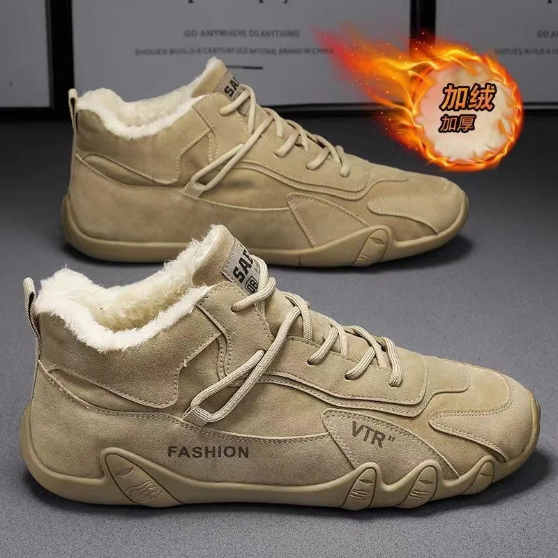 Ankle Boots for Men Casual Plush Warm Snow Boots Winter Sneaker Non Slip Work Shoes Men Motorcycle Short Boots Zapatillas Hombre